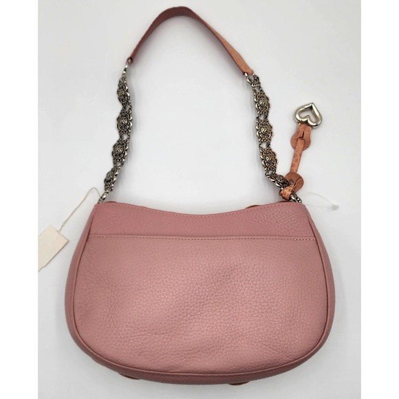NWT Brighton Roselie Pink Leather Floral Shoulder Bag Silver Chain Heart Charm - Picture 5 of 16